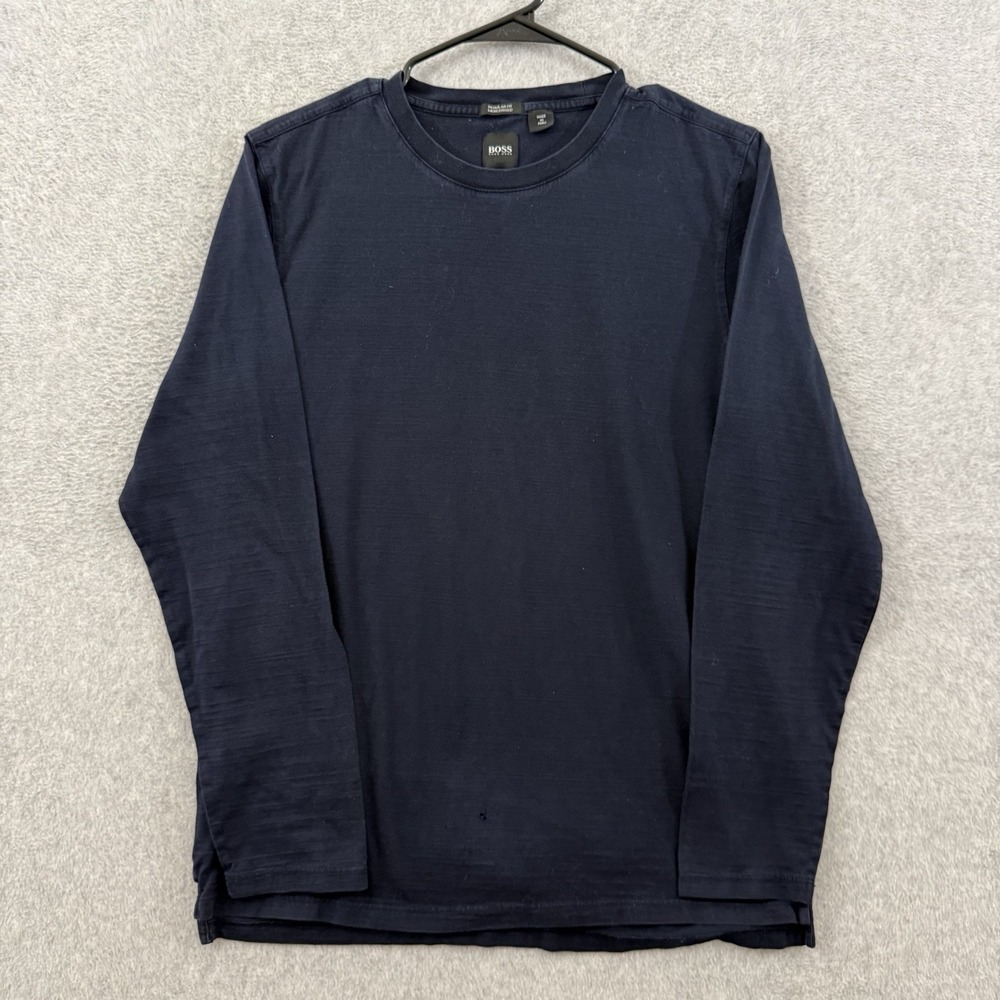 Hugo Boss Mens M Mercerised Cotton Crew Neck Tee Navy Blue Classic Modern Medium